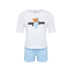 Trendyol White-Multicolor 100% Cotton Striped Knitted Pajamas Set