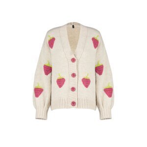 Trendyol Stone Soft Texture Strawberry Embroidered Knitwear Cardigan
