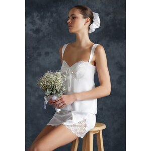 Trendyol Bridal White Lace Detailed Satin Woven Pajamas Set with Buckle Gift