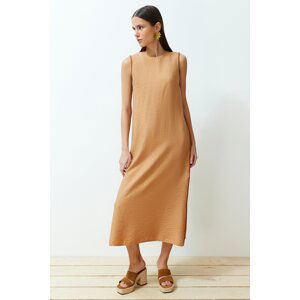 Trendyol Camel Straight Cut Woven Piping Detailed Dress