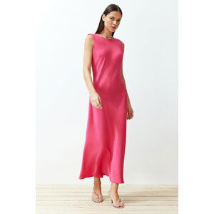 Trendyol Fuchsia Back Detail Satin Maxi Woven Dress