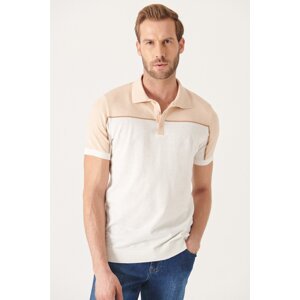 Avva Men's Beige Polo Neck Panel Short Sleeve T-shirt