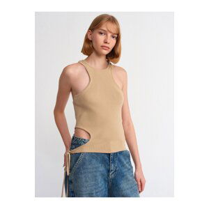 Dilvin 10347 Crew Neck Right Side Laced Knitwear Undershirt-Beige