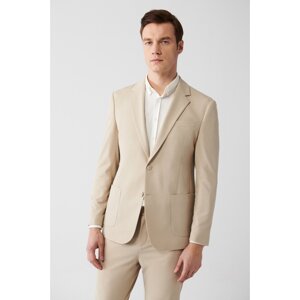 Avva Men's Beige Lined Knitted Fabric Double Slit Jacket