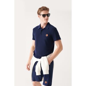Avva Men's Navy Blue Soft Touch Towel Polo Neck Marine Printed Regular Fit T-shirt