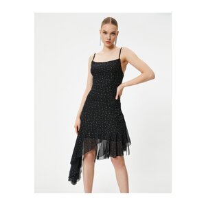 Koton Polka Dot Tulle Mini Dress Thin Straps Asymmetric Cut Lined