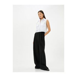 Koton Crop Poplin Shirt Sleeveless Cargo Pocket Cuff Collar Buttoned