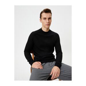 Koton Slim Fit Sweater Knitwear Stand Collar Raglan Sleeve Textured