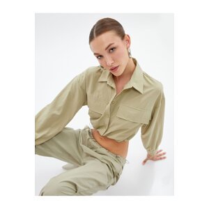 Koton Crop Parachute Shirt with Elastic Waist, Pockets and Buttons.