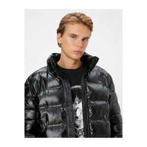 Koton Puffer Coat Leather Look Zippered High Neck