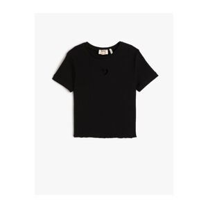 Koton T-Shirt Short Sleeve Ribbed Crew Neck Heart Window Detailed