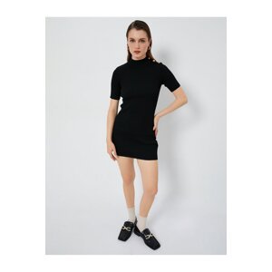 Koton Ribbed Short Sleeve High Neck Mini Knitwear Dress
