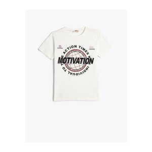 Koton T-Shirt Short Sleeve Slogan Printed Crew Neck Cotton