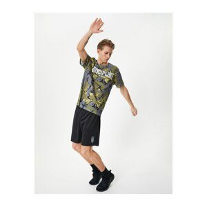 Koton Sports T-Shirt Camouflage Patterned Slogan Crew Neck Short Sleeve