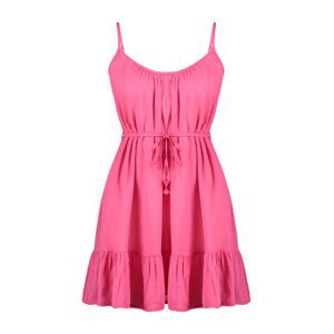 Trendyol Fuchsia Belted Mini Woven Ruffle Beach Dress