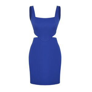 Trendyol Blue A-Cut Mini Cotton Window/Cut Out Detailed Square Collar Woven Dress