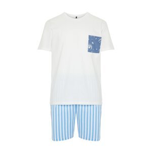 Trendyol Ecru Blue Printed Regular Fit Couple Knitted Pajamas Set