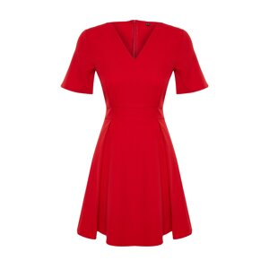 Trendyol Red Belted Waist Opening Mini Woven Short Sleeve Dress