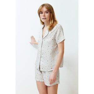 Trendyol Ecru 100% Cotton Heart Patterned Muslin Woven Pajamas Set
