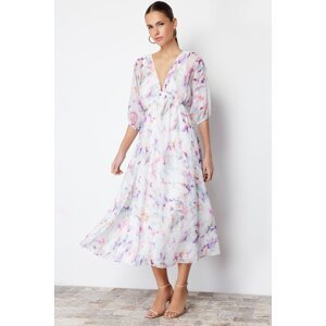 Trendyol Ecru Abstract Patterned A-line Chiffon Lined Maxi Woven Dress