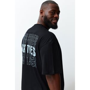 Trendyol Large Size Men's Black Oversize/Wide Cut Comfortable Printed 100% Cotton T-Shirt