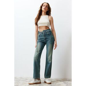 Trendyol Blue Double Waist Tie High Waist Wide Leg Jeans