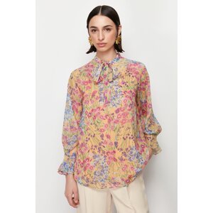 Trendyol Yellow Lined Chiffon Patterned Woven Tunic