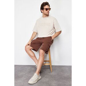 Trendyol Brown Oversize/Wide-Fit Concealed Cord Elastic Waist Cargo Pocket Tag Shorts