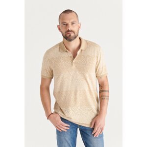 Avva Men's Beige Polo Neck Jacquard Slim Fit T-shirt