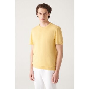 Avva Men's Mustard Jacquard Knitwear T-shirt