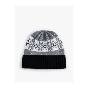 Koton Knitted Beret with Folding Detail and Winter Themed Pattern