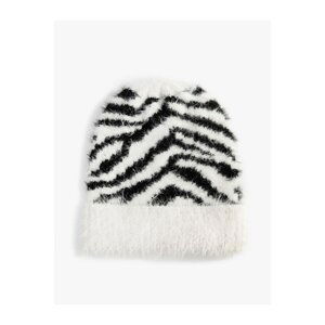 Koton Plush Beanie with Zebra Pattern and Folded Edges