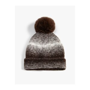 Koton Knitted Beret with Color Transition Plush Pompom Detail