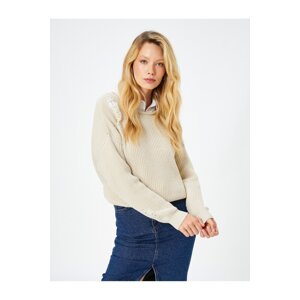 Koton Knit Sweater Openwork Long Sleeve Off-Shoulder