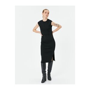 Koton Midi Knitwear Dress Short Sleeve Crew Neck Slit Detailed