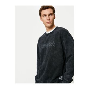 Koton Washed Sweatshirt Crew Neck Relaxed Cut Slogan Printed