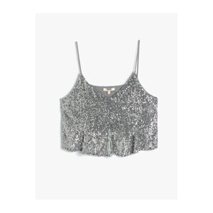 Koton Sequin Sequined Crop Top Slim Strap Flowy