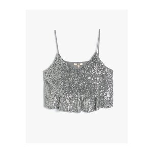 Koton Sequin Sequined Crop Top with Thin Straps Draped
