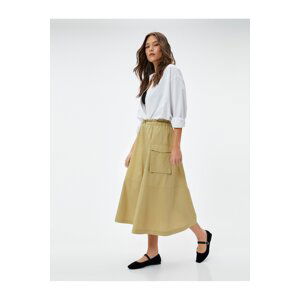 Koton Midi Parachute Skirt Elastic Waist Stopper Detailed Cotton