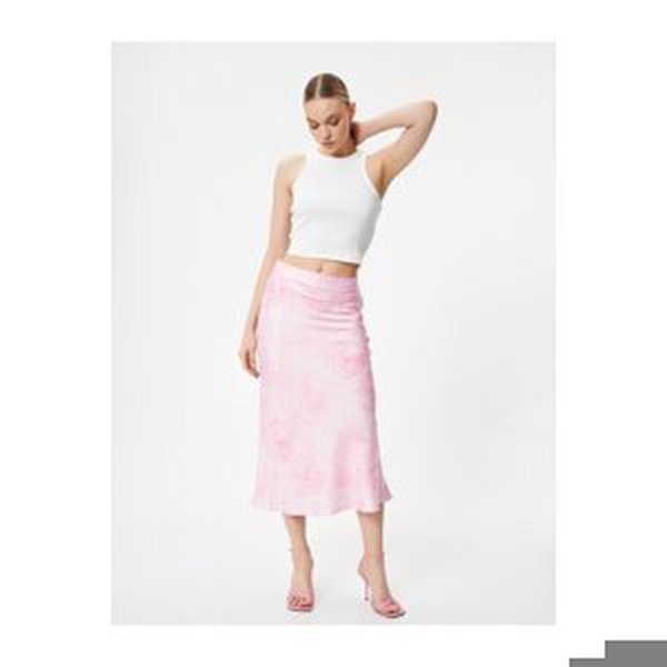 Koton Floral Midi Satin Skirt Normal Waist