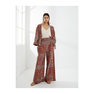 Koton Wide Leg Trousers High Waist Elastic Ethnic Patterned Viscose