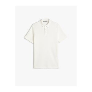 Koton Collared T-Shirt Button Detailed Short Sleeve Textured