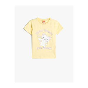 Koton T-Shirt Short Sleeve Cat Print Crew Neck Cotton