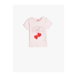 Koton Heart Printed Short Sleeve Cycling Cotton T-Shirt