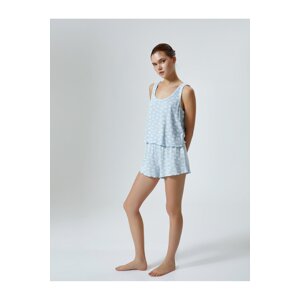 Koton Shorts Pajamas Set Cloud Patterned Ribbed Strap Viscose