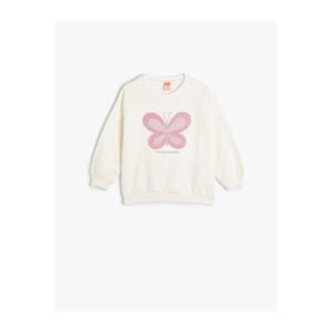Koton Butterfly Sweatshirt Long Sleeve Crew Neck Glitter Printed Cotton Raised