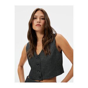 Koton Crop Vest Double Breasted Buttoned V Neck