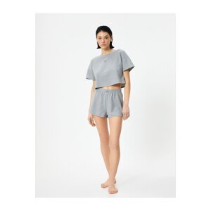 Koton Pajama Bottom Shorts Elastic Waist Label Detailed Textured