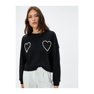 Koton Crew Neck Sweatshirt Pearl Heart Detailed