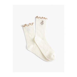 Koton Flower Embroidered Socket Socks with Ruffle Detail